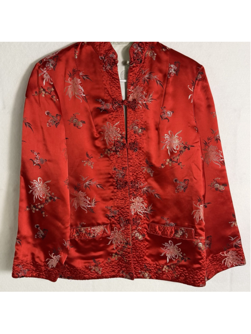 Vintage Reversible Satin Brocade Asian Jacket Womens M Embroidered Boho Luxe